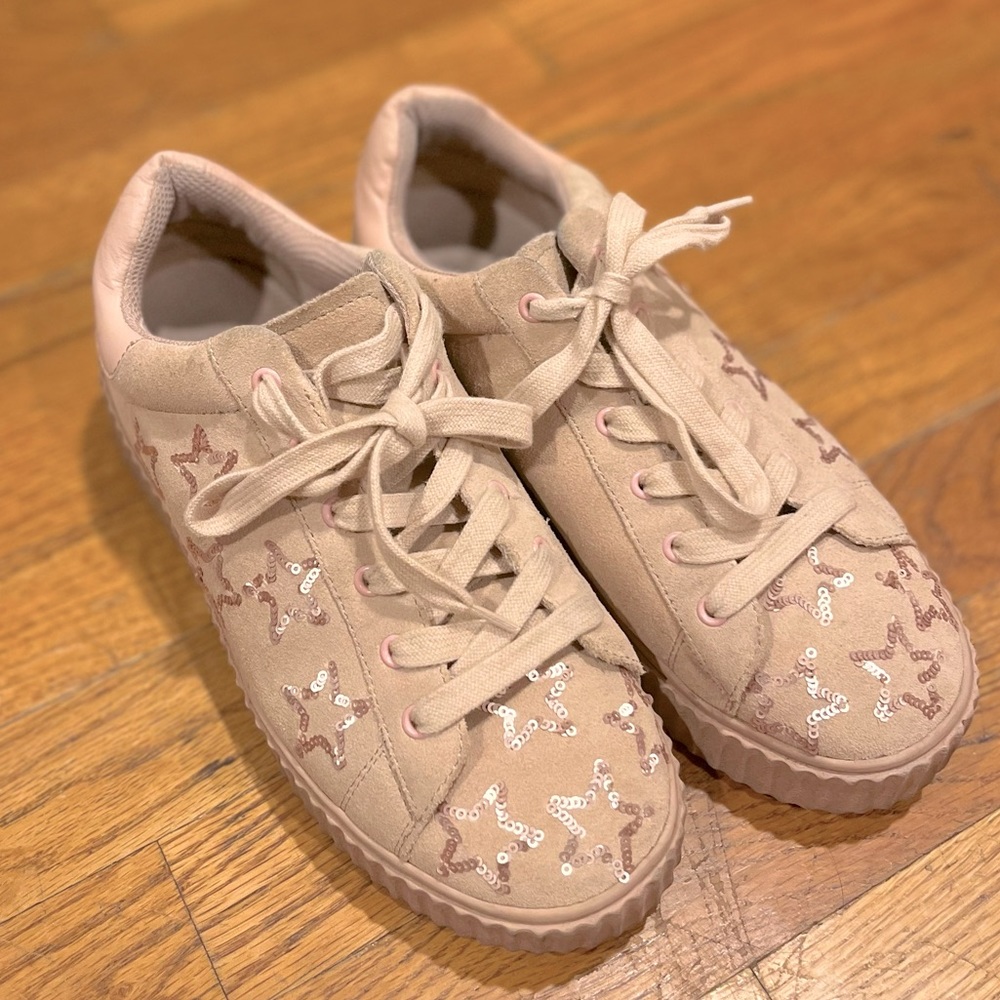 USED Gunmetal Blush Pink Star Sequins Shoes